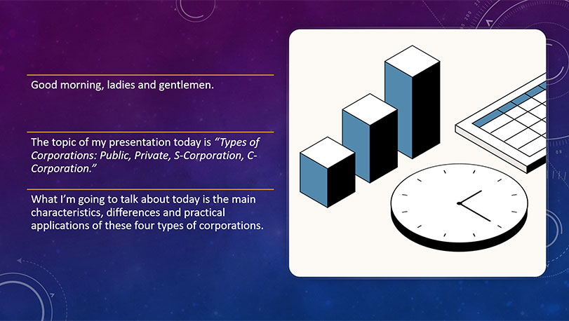 Образец оформления презентации на английском языке - титульный слайд
